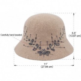 Bucket Hats Women's Wool Blend Hand Beaded Winter Bucket Hat/Cloche Hat - Tan - CW12NAXTAED $32.84