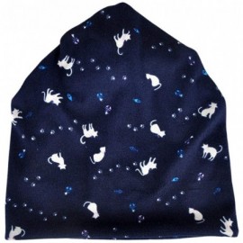 Skullies & Beanies Womens Ladies Cat Pattern Beanie Hat Cotton Warm Hat Scarf Dual Purpose - Navy Blue - CQ18KD9U8SZ $13.13