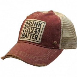 Baseball Caps Distressed Washed Fun Baseball Trucker Mesh Cap - Drunk Wives Matter (Dark Red) - C518A5MRCNW $21.25