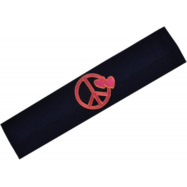 Headbands Peaceful Hearts Cotton Stretch Headband - Black Band/Pink Sign - CT11LI6WRQ7 $11.09