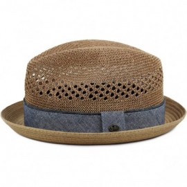 Fedoras Men's Vented Summer Fedora Lightweight Derby- Porkpie Stingy Brim- Mesh Hat - Brown - CB18E36R2GT $20.40