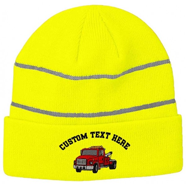 Skullies & Beanies Custom Reflective Beanie Snub Nose Tow Truck Embroidery Acrylic - Neon Yellow - CA18H5MYDY6 $18.83