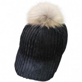 Skullies & Beanies Women Men Unisex Baseball Cap Snapback Hats Faux Fur Ball Winter Warm Hat - Black - C0187488QS5 $32.02