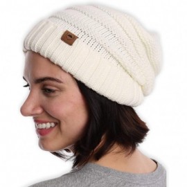 Skullies & Beanies Slouchy Cable Knit Beanie for Women - Warm & Cute Winter Hats for Cold Weather - White - CP184AIIWMC $8.39