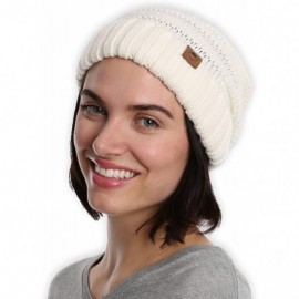 Skullies & Beanies Slouchy Cable Knit Beanie for Women - Warm & Cute Winter Hats for Cold Weather - White - CP184AIIWMC $8.39