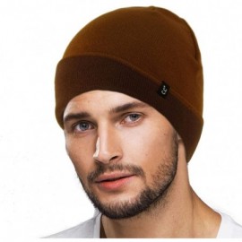 Skullies & Beanies Men's Reversible Winter Soft Knit Stretchy Warm Beanie Skull Ski Hat Cap - 2tone Cocoa Brown/Caramel - CX1...