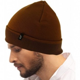 Skullies & Beanies Men's Reversible Winter Soft Knit Stretchy Warm Beanie Skull Ski Hat Cap - 2tone Cocoa Brown/Caramel - CX1...