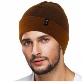 Skullies & Beanies Men's Reversible Winter Soft Knit Stretchy Warm Beanie Skull Ski Hat Cap - 2tone Cocoa Brown/Caramel - CX1...