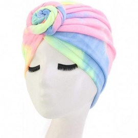 Sun Hats Shiny Turban Hat Headwraps Twist Pleated Hair Wrap Stretch Turban - Tie Dye Pink Blue Beige - CF198QKM3UU $10.88