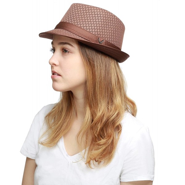 Fedoras Black Horn Light Weight Classic Soft Cool Mesh Fedora hat - Brown - CX12DA4YI0V $13.81