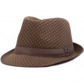 Fedoras Black Horn Light Weight Classic Soft Cool Mesh Fedora hat - Brown - CX12DA4YI0V $13.81