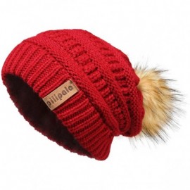 Skullies & Beanies Womens Winter Knit Beanie Hat Slouchy Warm Raccoon Fur Pom Pom Hat Caps for Women Ladies Girls - C818ZXW46...