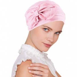 Skullies & Beanies Chemo Winter Hat Soft Ribbed Flower Bow Cloche Beanie Cancer Cap Turban - 11- Ribbed Baby Pink - C418E4GXM...