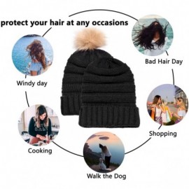 Skullies & Beanies Winter Hats for Womens Knit Slouchy Skullies Beanies Ski Caps with Faux Fur Pom Pom Bobble - Unisex Black ...