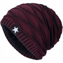Skullies & Beanies Unisex Knit Slouchy Beanie Chunky Baggy Hat Warm Skull Ski Cap Faux Fur Pompom Hats for Women Men - D-wine...