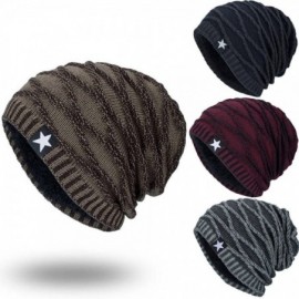 Skullies & Beanies Unisex Knit Slouchy Beanie Chunky Baggy Hat Warm Skull Ski Cap Faux Fur Pompom Hats for Women Men - D-wine...