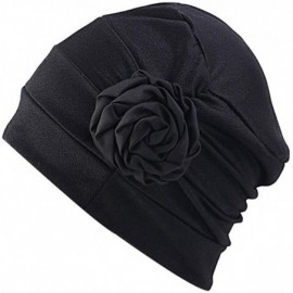 Skullies & Beanies Chemo Turban Flower Beanie Cap Pleated Hair Loss Hat for Cancer - Black+grey - CP18QK9X93Y $13.45