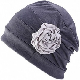 Skullies & Beanies Chemo Turban Flower Beanie Cap Pleated Hair Loss Hat for Cancer - Black+grey - CP18QK9X93Y $13.45
