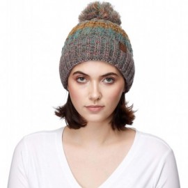 Skullies & Beanies Exclusives Women's Winter Slouchy Knitted Hat Cable Knit Pom Beanie Hat (HAT-1816) - Rose/Mint - CI18I6U5A...