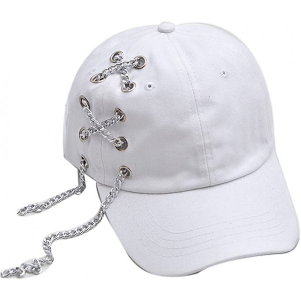 Baseball Caps Women's Iron Ring Pin Retro Baseball Cap Trucker Hat - Iron Chain White - CL186NZKOK5 $12.80