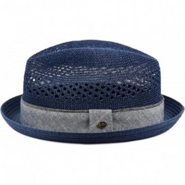 Fedoras Men's Vented Summer Fedora Lightweight Derby- Porkpie Stingy Brim- Mesh Hat - Navy - CL18E377U30 $15.32