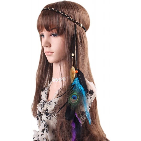 Headbands Flapper Headband Bohemian Stylish Feathers Tassels Headwear - Black - C918KCRDEDW $12.40