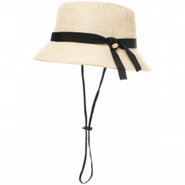 Bucket Hats Packable UPF Straw Sunhat Women Summer Beach Wide Brim Fedora Travel Hat 54-59CM - 00705_beige - CH18RL7874T $45.58