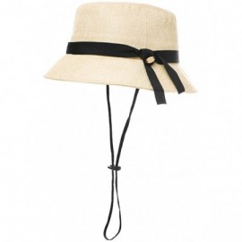 Bucket Hats Packable UPF Straw Sunhat Women Summer Beach Wide Brim Fedora Travel Hat 54-59CM - 00705_beige - CH18RL7874T $23.93