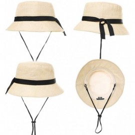 Bucket Hats Packable UPF Straw Sunhat Women Summer Beach Wide Brim Fedora Travel Hat 54-59CM - 00705_beige - CH18RL7874T $23.93