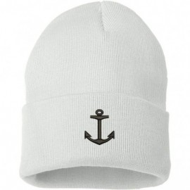 Skullies & Beanies Anchor Embroidered Beanie Cuffed Cap - Unisex Skullies Winter Hats - White - CC18LGRXHON $15.65