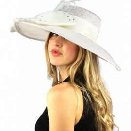 Sun Hats Fancy Kentucky Derby Floppy Crystals Feathers Big Ribbon Bow Church Hat - White - CX11CGXH03L $45.37