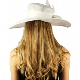 Sun Hats Fancy Kentucky Derby Floppy Crystals Feathers Big Ribbon Bow Church Hat - White - CX11CGXH03L $45.37