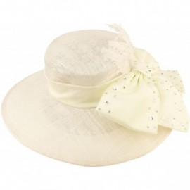 Sun Hats Fancy Kentucky Derby Floppy Crystals Feathers Big Ribbon Bow Church Hat - White - CX11CGXH03L $45.37