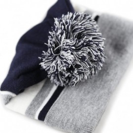 Skullies & Beanies Winter Soft Unisex Cuff Pom Pom Stripe Knit Beanie Skull Slouch Hat - Heather Grey/Navy - CG127Y5JDFN $9.72