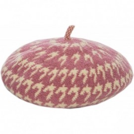 Skullies & Beanies Women Fall Winter Warm Wool Houndstooth Weave Knitted Artist's Painter Hat Beret Cap (Pink) - CY18YONRK7A ...