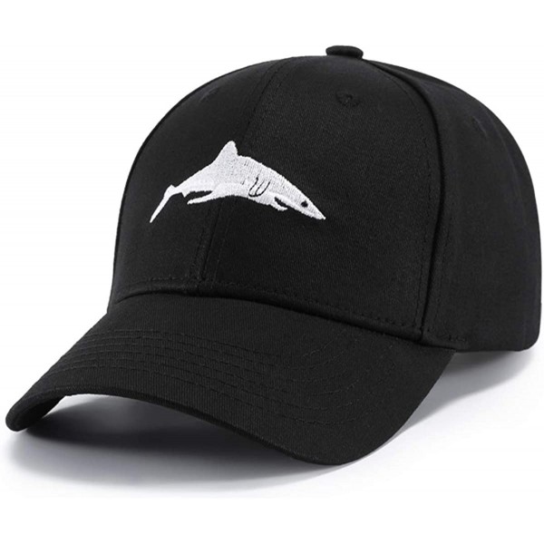 Baseball Caps Shark Baseball Cap Adjustable Plain Cotton Dad Hat Black - CQ18O53S3CK $8.35