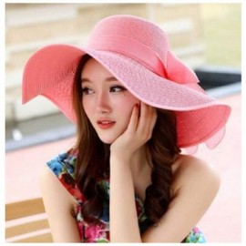 Sun Hats Womens Big Bowknot Straw Hat Foldable Roll up Sun Hat Beach Cap UPF 50+ Protection Sun Hats 041 - Pink-a - C718WCUOE...