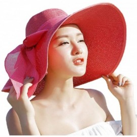 Sun Hats Womens Big Bowknot Straw Hat Foldable Roll up Sun Hat Beach Cap UPF 50+ Protection Sun Hats 041 - Pink-a - C718WCUOE...