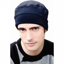 Skullies & Beanies Cancer Patient Hats for Men - Cotton Cuff Cap - Navy - CT126ZFHEK9 $36.29