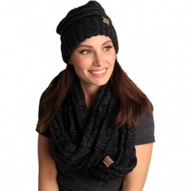 Skullies & Beanies Oversized Slouchy Beanie Bundled with Matching Infinity Scarf - An Onyx Black Tricolor Mix - CY18E3LDOM8 $...