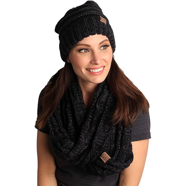 Skullies & Beanies Oversized Slouchy Beanie Bundled with Matching Infinity Scarf - An Onyx Black Tricolor Mix - CY18E3LDOM8 $...
