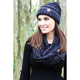 Skullies & Beanies Oversized Slouchy Beanie Bundled with Matching Infinity Scarf - An Onyx Black Tricolor Mix - CY18E3LDOM8 $...