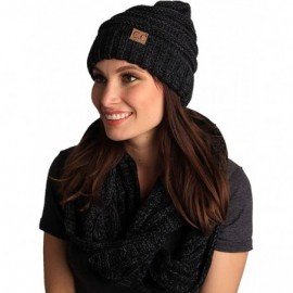 Skullies & Beanies Oversized Slouchy Beanie Bundled with Matching Infinity Scarf - An Onyx Black Tricolor Mix - CY18E3LDOM8 $...