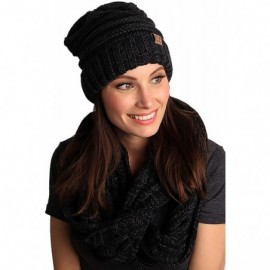 Skullies & Beanies Oversized Slouchy Beanie Bundled with Matching Infinity Scarf - An Onyx Black Tricolor Mix - CY18E3LDOM8 $...