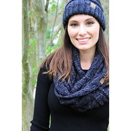 Skullies & Beanies Oversized Slouchy Beanie Bundled with Matching Infinity Scarf - An Onyx Black Tricolor Mix - CY18E3LDOM8 $...