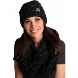 Skullies & Beanies Oversized Slouchy Beanie Bundled with Matching Infinity Scarf - An Onyx Black Tricolor Mix - CY18E3LDOM8 $...