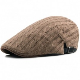 Newsboy Caps Solid Color Newsboy Caps Knitted Flat Cap Wool Duckbill Hat Ivy Golf Beret Hats - Khaki - CW18COU5846 $9.44