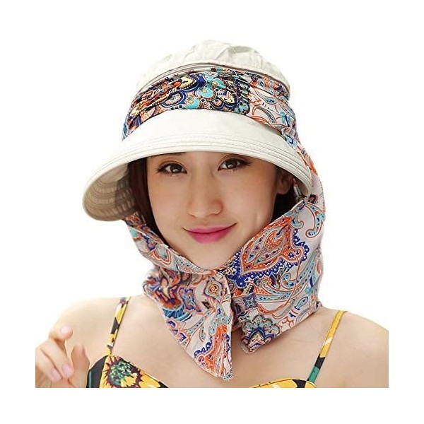 Sun Hats Ladies Summer Beach Cotton Big Brim Foldable Sun Floppy Sunblock Hat Hats Visor - Biege - CM12E5MN3LX $11.12