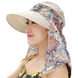 Sun Hats Ladies Summer Beach Cotton Big Brim Foldable Sun Floppy Sunblock Hat Hats Visor - Biege - CM12E5MN3LX $11.12