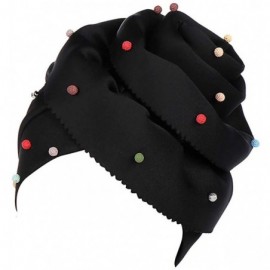 Skullies & Beanies Women Cotton Wrap Cap - India Floral Hat Muslim Chemo Beanie Hats - Black - CO18QAGTAIO $10.93